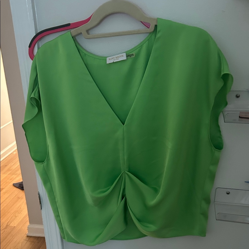 Ramy Brook Bright Green Twist-Front V-Neck Blouse